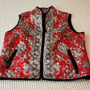 Tabi Red Quilted Paisley Vest with Black Trim Sz XL